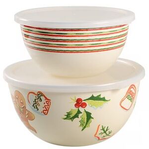Lenox 2 piece Festive Holiday covered Mixing Bowl set